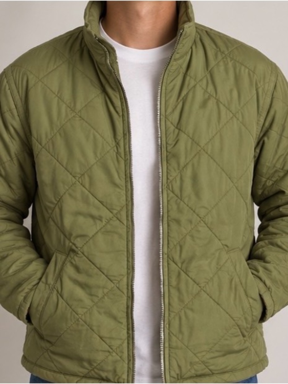 GAP Quilted Cotton Jacket Olive Green Military Style Zip Front
